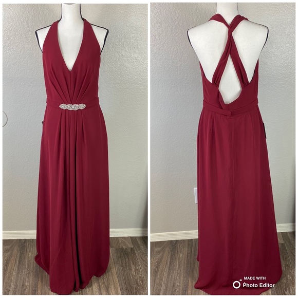 Jenny Packham JP1002 Burgundy Bridesmaid Dress - Picture 2 of 6